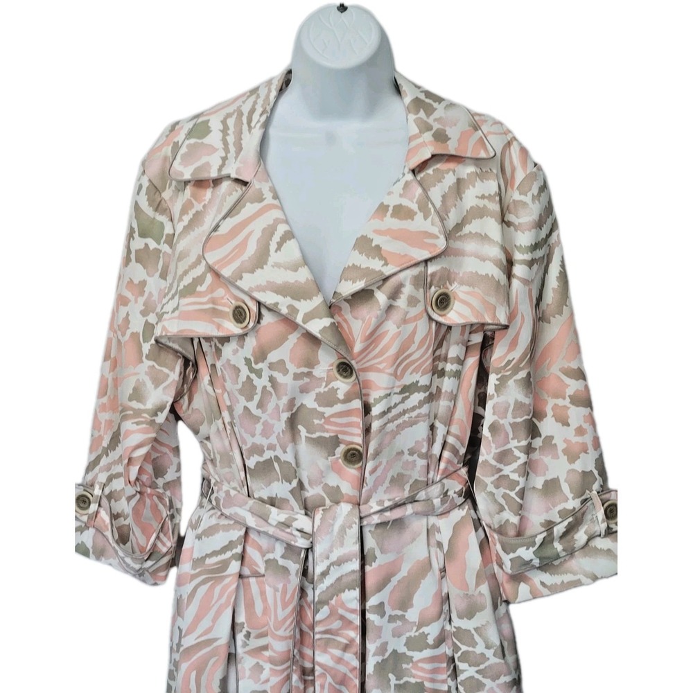 Multiples Women's Trench Coat Jacket 2X Lined Animal Print Boho Hippie Belted